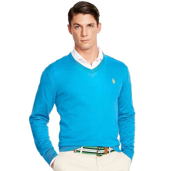 NWT Polo Ralph Lauren Pima Cotton V-Neck Sweater Light Blue Men's Size L (B1) - Picture 1 of 11
